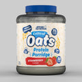 Large grey and blue tub of Critical Oats Strawberry Protein Porridge.