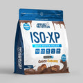 Blue and white ISO-XP 1kg Choco Caramel whey protein isolate powder bag.