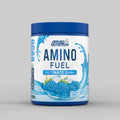 Angled white Applied Nutrition Amino Fuel tub with blue lid and icy blue razz flavor.