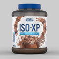 Dark brown ISO-XP 1.8kg chocolate dessert whey protein tub with blue lid.