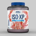 Dark grey ISO-XP 1.8kg strawberry whey protein isolate tub with blue lid.