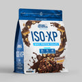 White and blue ISO-XP 1kg whey protein isolate pouch, chocolate peanut flavor.
