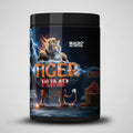 Angled black supplement tub featuring a tiger, lightning, and 'Tiger Pump' text.