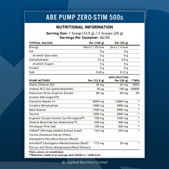 ABE PUMP – ZERO STIM PRE-WORKOUT (500G)